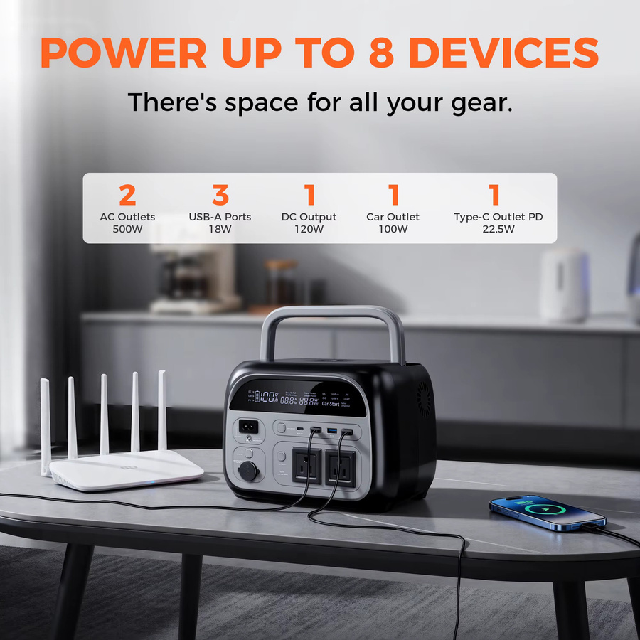 CTOLITY Tragbare Powerstation mit USV-Funktion und LiFePO4-Batterien in Schwarz, 200W bis 500W, Reiner Sinuswelle, 220V Stromversorgung für Outdoor - Bild 3