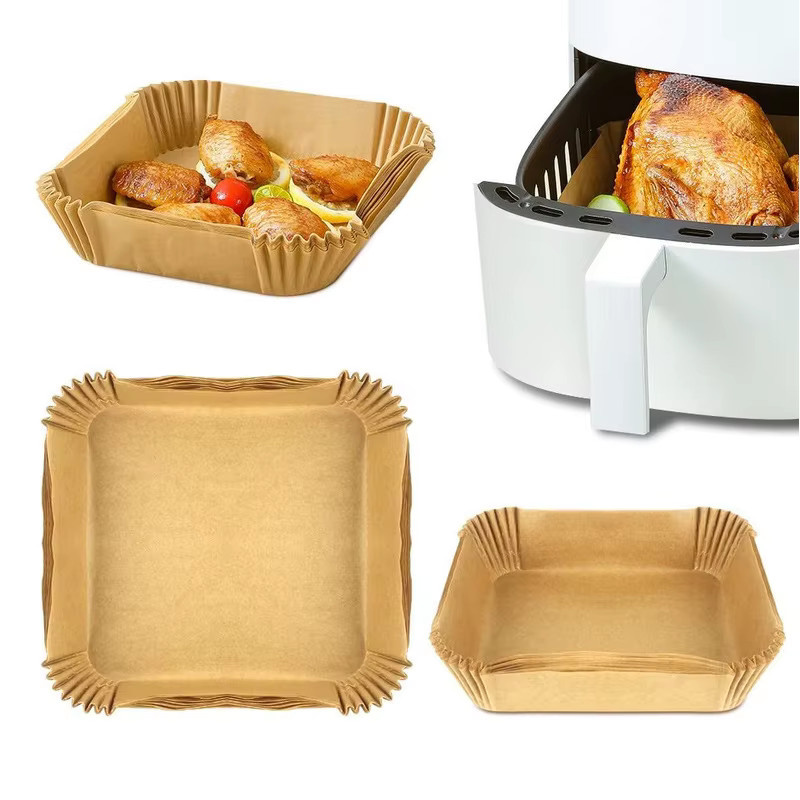 100 Stück quadratische Einweg-Luftfritteuse-Einlagen aus Ölpapier in Braun für frittierte Lebensmittel und Backen - Bild 4