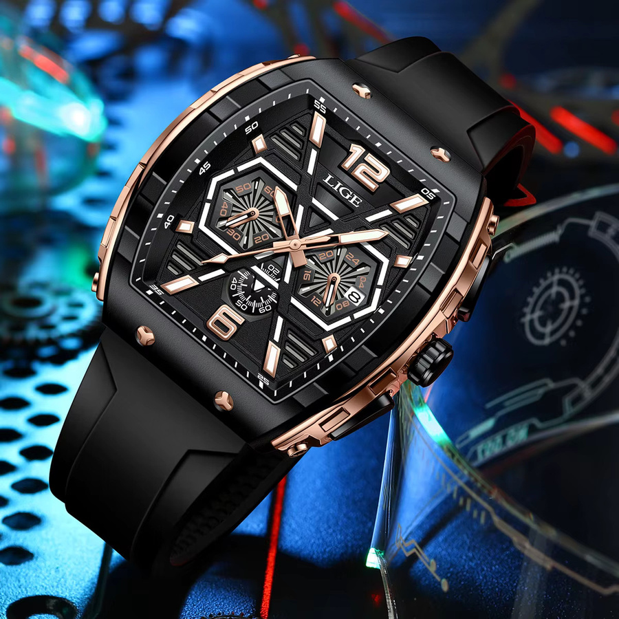 Lige Armbanduhr Quarz, Silikon, Schwarz, Herren - Bild 4