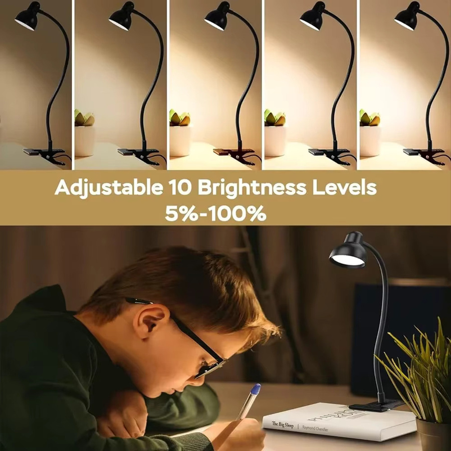 Mzvul Clip-on Schreibtischlampe mit Schwanenhals, dimmbares Leselicht für Bett und Schreibtisch mit 3 Farben und 10 Helligkeitsstufen - Bild 3