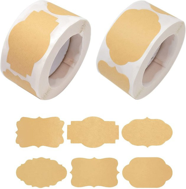 250 Stück selbstklebende Kraft-Tags aus Papier in Braun für individuelle Weihnachtsgeschenke und Namensschilder für Gläser - Bild 1