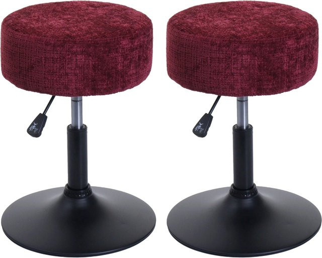 PROREGAL 2er-Set Sitzhocker höhenverstellbar und drehbar, Chenille, Farbe Bordeaux Rot, Durchmesser: 37 cm, Sitzhöhe: 45-57 cm - Bild 1