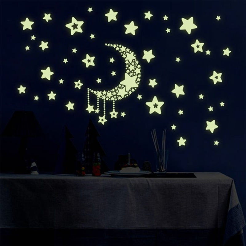 DECDEAL Leuchtende Wandaufkleber mit Sternen und Mond für Kinderzimmer und Schlafzimmer, Gelb - Bild 1