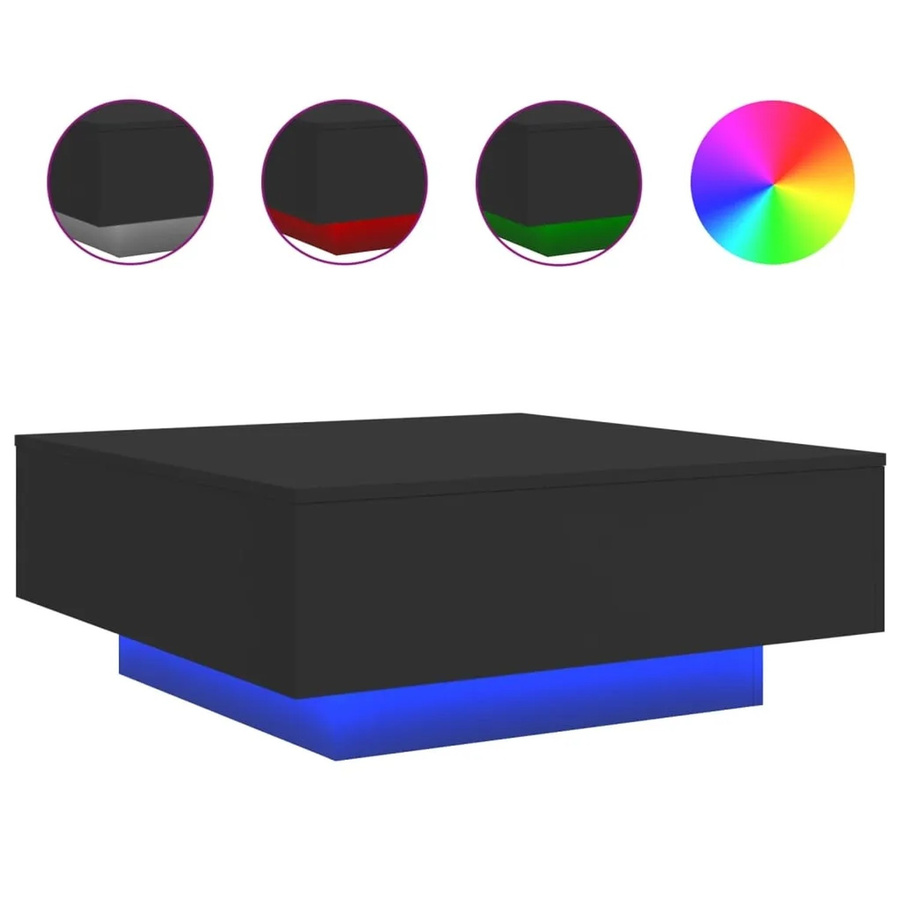 vidaXL Couchtisch mit LED-Beleuchtung in Schwarz, modern, B/T/H: 80 x 80 x 31 cm - Bild 2