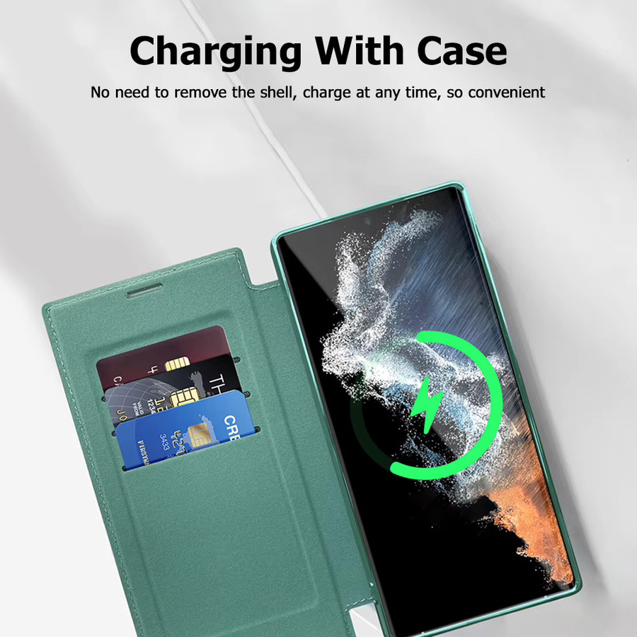 Luxus Leder-Brieftasche mit Magnetverschluss und Kartenfächern als transparente Flip-Hülle für Samsung A56 A16 A36 A55 A15 A26 A25 A06 A05S in Blau oder Grün - Bild 5