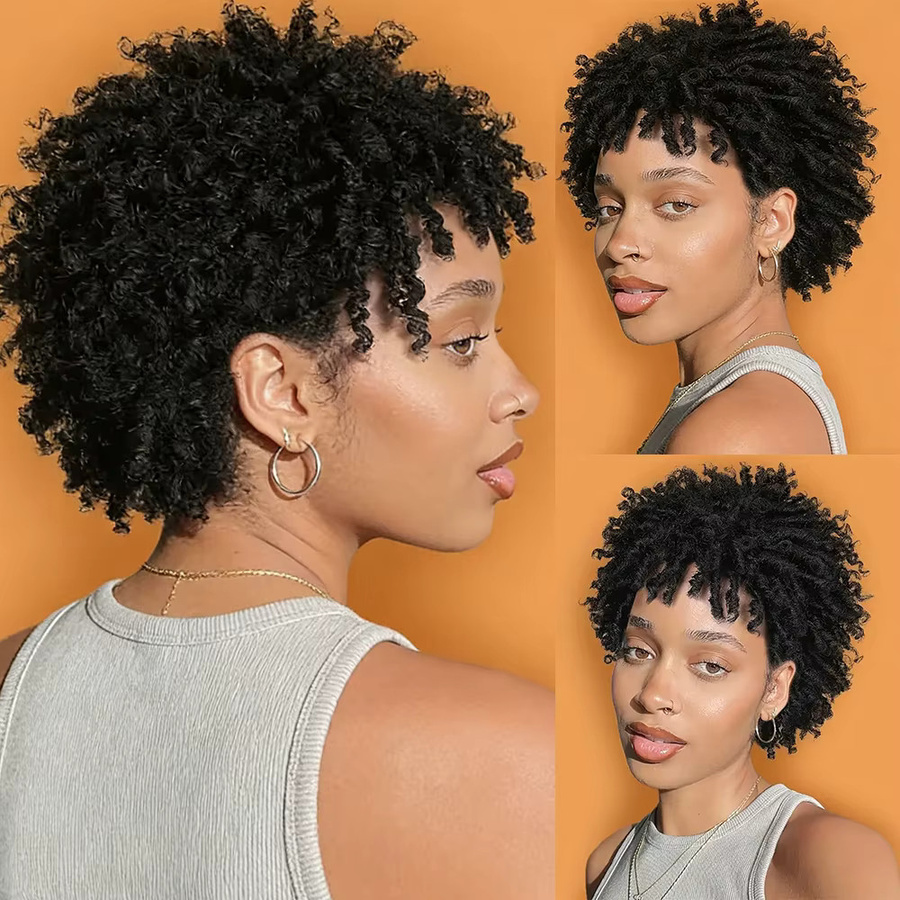 OYM HAIR Pixie-Schnitt-Perücke, 100 % Echthaar, Damen, lockig - Bild 2