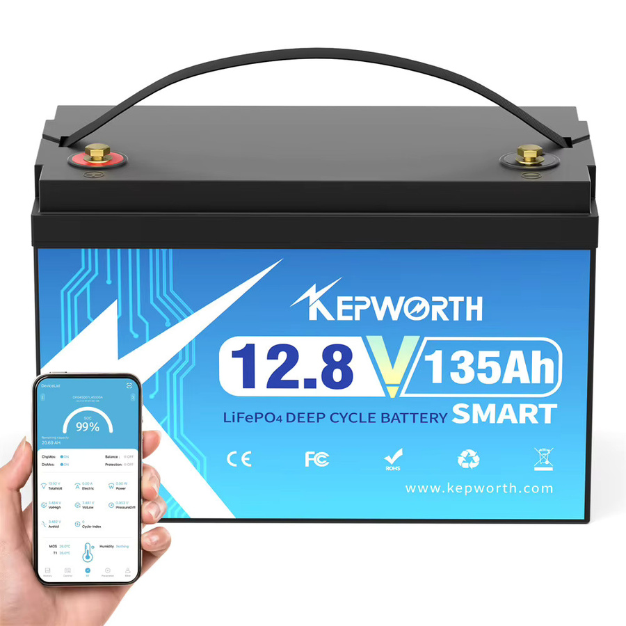 KEPWORTH 12V 135Ah LiFePO4-Batterie mit 100A Bluetooth-BMS und Niedertemperaturschutz für Wohnmobile, Solaranlagen und Boote - Bild 2