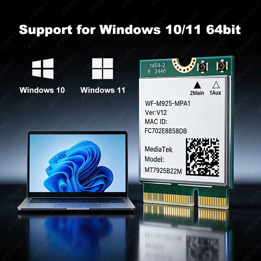 Fenvi MT7925 WiFi 7 BE6500 M.2 Netzwerkkarte mit Bluetooth 5.4, Tri-Band 2,4 GHz, 5 GHz und 6 GHz, NGFF für AMD PC, kompatibel mit Windows 10/11 - Bild 5
