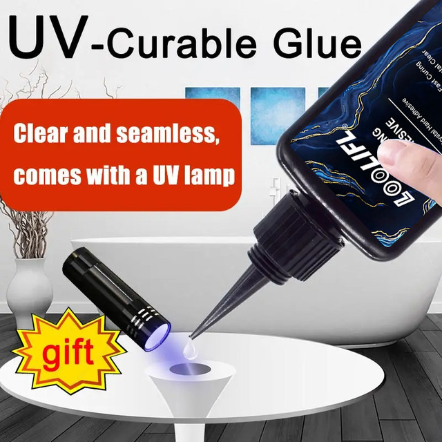 Loolifl UV-Kleber Set mit UV-Lampe, transparenter Superkleber für Glas, Acryl und Metall, 50 ml - Bild 1