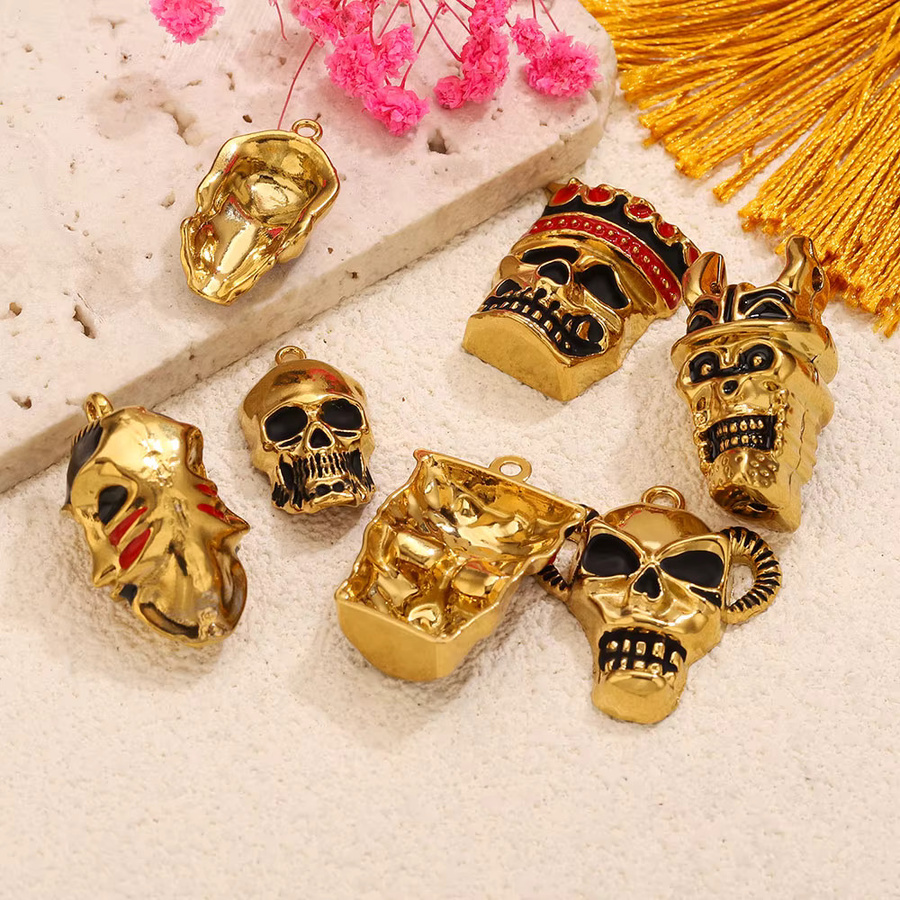 Aiovlo Anhänger Totenkopf Pferd Emaille, Edelstahl, Gold, Herren, Punk - Bild 1