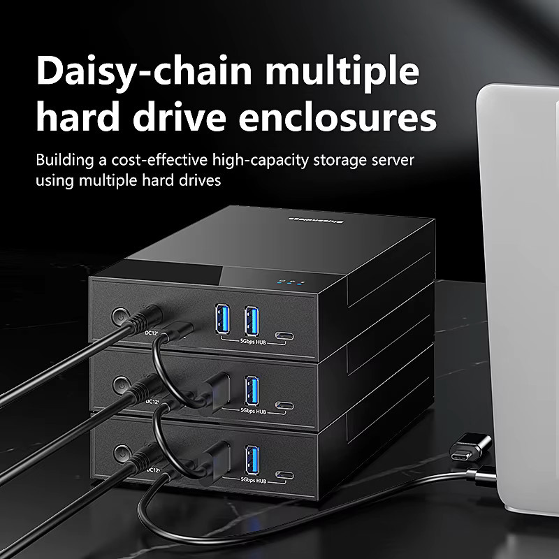 kebidu Externes Festplattengehäuse 3,5/2,5 Zoll mit USB 3.0 Hub und SATA-Anschluss, Schwarz, unterstützt bis zu 20 TB - Bild 3