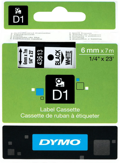 DYMO D1 Schriftbandkassette für Namensetiketten, Farbe: Weiß, Schriftfarbe: Schwarz, Breite: 6 mm, Länge: 7 m - Bild 3