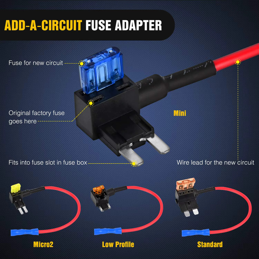 10 Stück kebidumei Add-a-Circuit-Adapter für Micro Mini Standard ATM Flachsicherungen, 12V Auto-Sicherungshalter in Schwarz - Bild 2