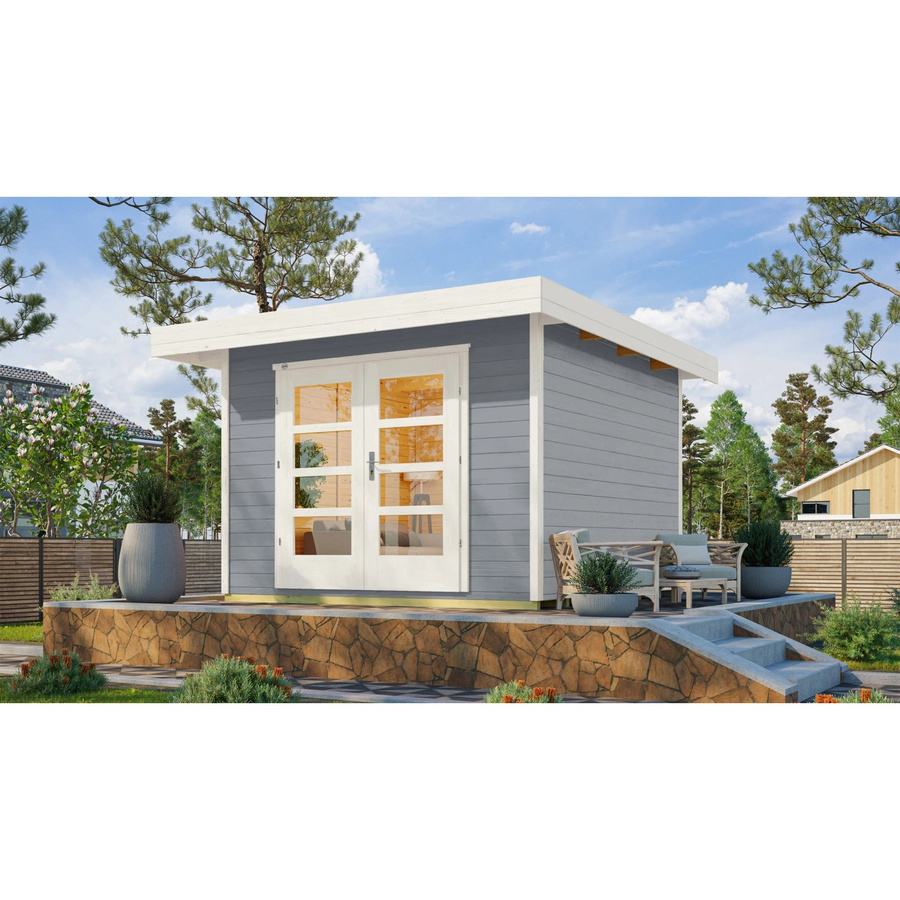 WEKA Gartenhaus 126 Plus Gr.2 aus Holz in Grau mit Flachdach und modernem Design B/H/T: 356 x 249 x 241 cm - Bild 2