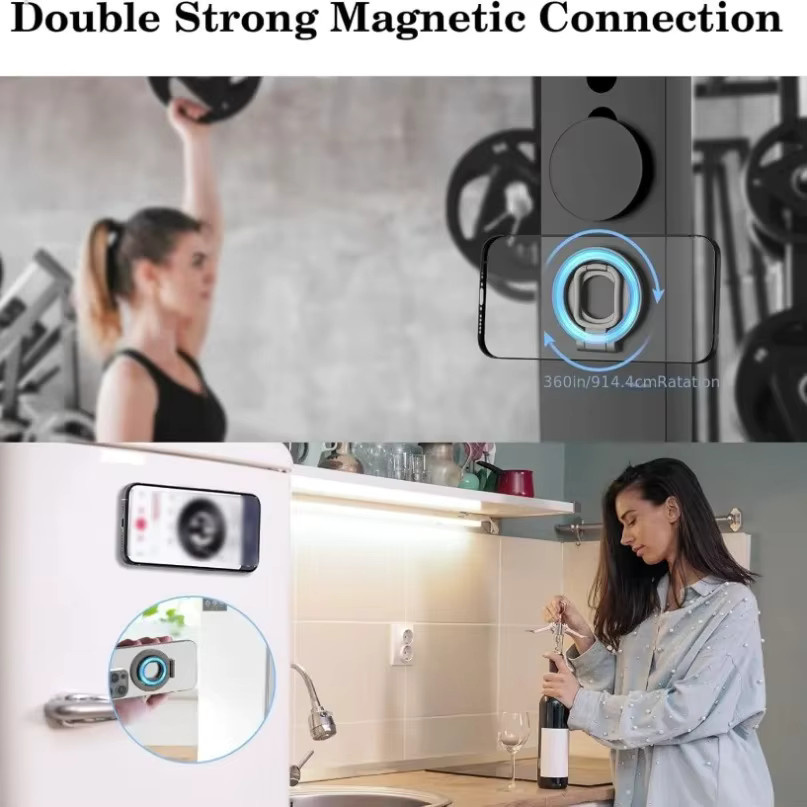 VIKEFON Magnetischer Fingerring-Telefonhalter in Schwarz, faltbarer MagSafe Smartphone-Ständer für iPhone 17 16 Pro Max 15 14 13 12 und Fitnessstudio-Eisenhalterung - Bild 5