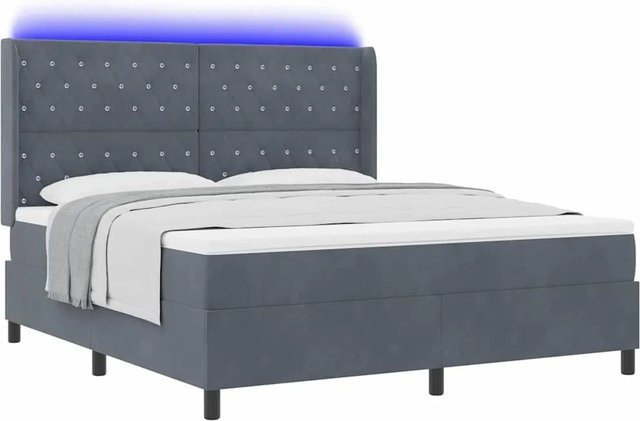 vidaXL Boxspringbett mit Matratze und LED-Unterbettbeleuchtung aus Samt in Dunkelgrau, B/T/H: 180 x 200 x 280 cm - Bild 1