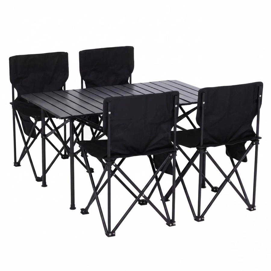 MCW Campingset Q39 mit Tisch und 4 Klappstühlen in Schwarz aus Metall und Stoff - Bild 3
