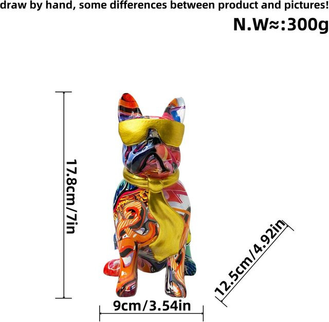Yiran Furniture Hunde Ornament mit bunter Krawatte aus Harz in Braun für Wohnzimmer und Schreibtisch, Höhe: 12,5 cm, Breite: 17,8 cm, Tiefe: 12,5 cm - Bild 1