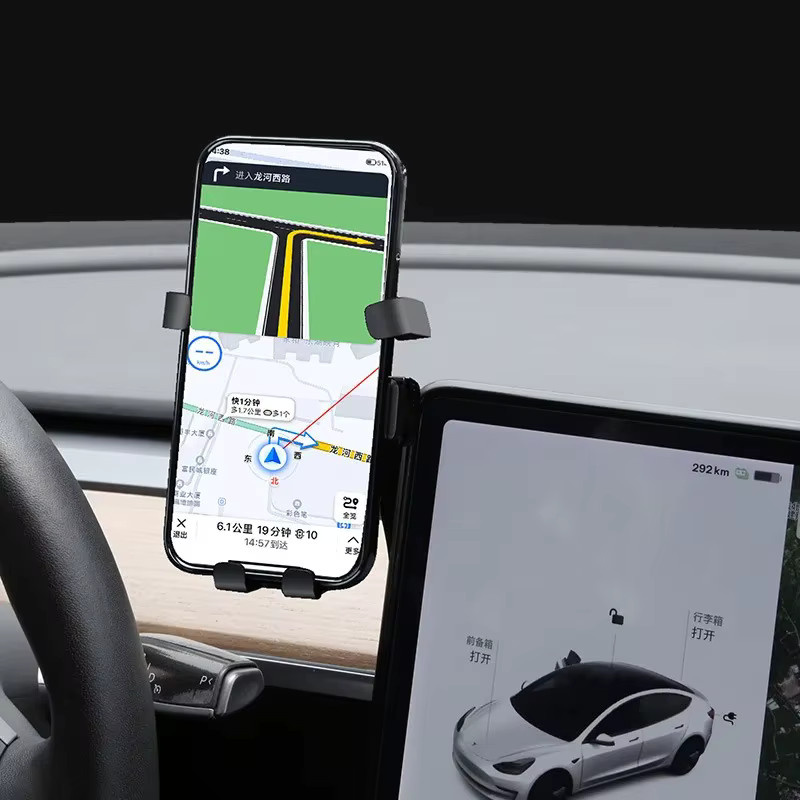 Zentrale Steuerung Bildschirm Basis Halterung für Tesla Modell 3 und Modell Y Juniper 2019-2025 mit Handyhalterung und Aufbewahrungsbox in Schwarz - Bild 1