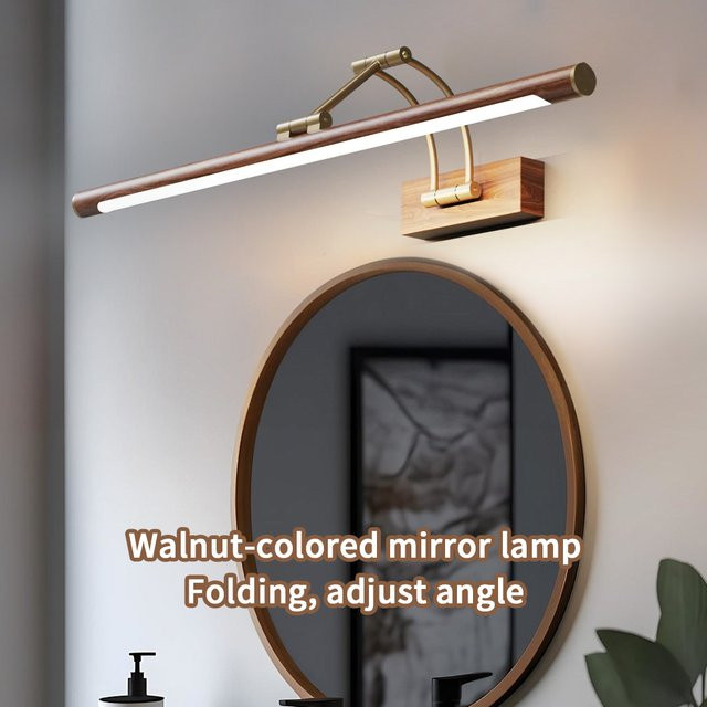 LED Spiegelleuchte in Holzoptik für Badezimmer und Waschbecken zur selbstklebenden Wandmontage ohne Bohren - Bild 1