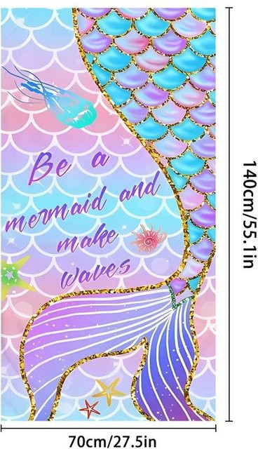 Flylo Meerjungfrau Strandtuch blau, schnelltrocknendes Mikrofaser Handtuch für Strand, Pool und Sport, B/B: 70 x 140 cm - Bild 1