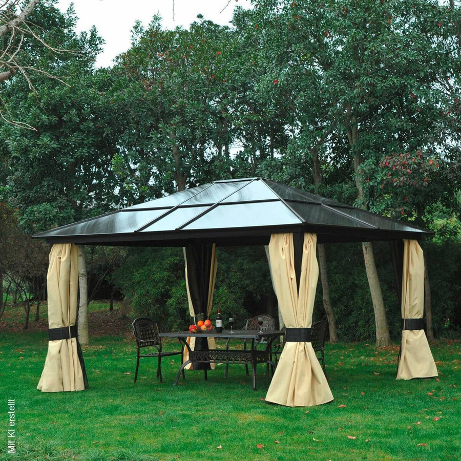 Outsunny Pavillon aus Aluminium in Braun mit modernem Hip-Design, B/H/L: 360 x 275 x 420 cm - Bild 5