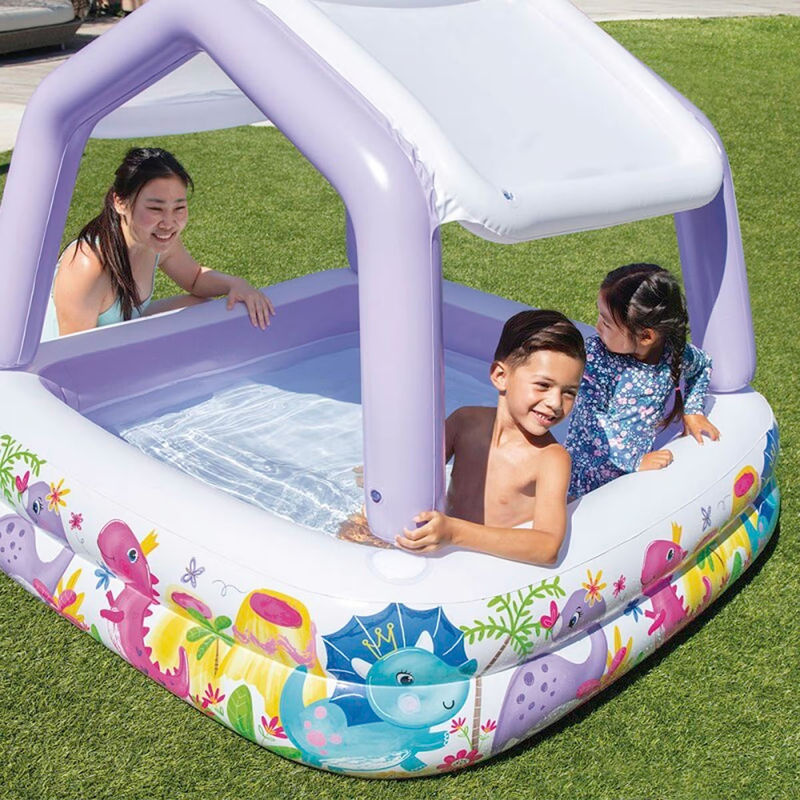 Intex Aufblasbarer Kinderpool mit Sonnenschutzdach, quadratisch, Mehrfarbig, B/T/H: 157 x 157 x 122 cm - Bild 2