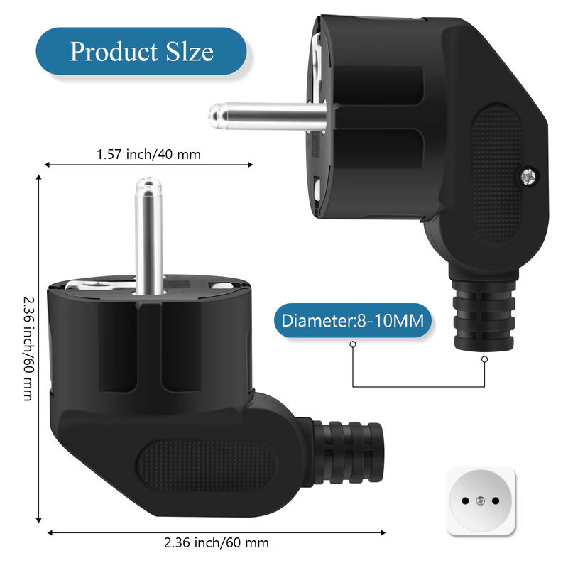 HITRENDS Austauschbare Verdrahtungskabel EU-Stecker 4,8mm Wiederaufladbare Stromverlängerungskabel-Steckverbinder 250V 16A, Schwarz - Bild 5