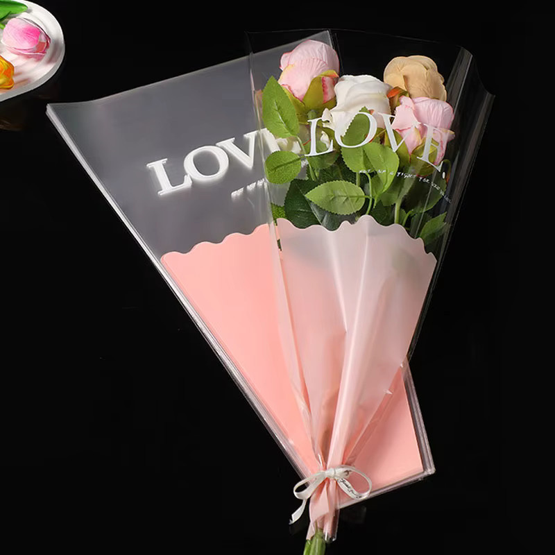 Rosa transparentes Blumenverpackungsset aus Kunststoff für Hochzeiten und Geschenke - Bild 1