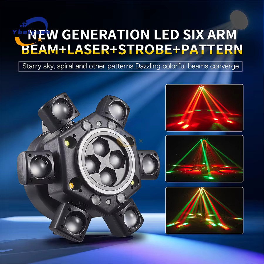 Ybeiyuan 150 W RGBW 4-in-1 LED Moving Head Bee Eye Effektlicht mit 6 Armen, DMX512 und Fernbedienung, Schwarz/Mehrfarbig - Bild 4