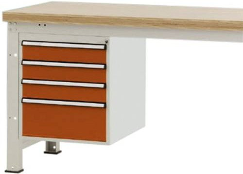 Manuflex Gehäuse-Unterbau PROFI ZB4831.2001 in Orange und Weiß mit 4 abschließbaren Schubfächern, Nutzhöhe: 50 cm, für Werkbanktiefe: 70 cm - Bild 1