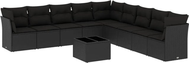 vidaXL 10-tlg. Garten-Sofagarnitur in L-Form aus schwarzem PE-Rattan mit Sitzkissen und Stauraum - Bild 1