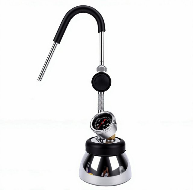 Fishine Dampf-Milchaufschäumer aus Edelstahl in Silber mit 4 Bar Druck, 3-Loch-Düse und Manometer - Bild 1