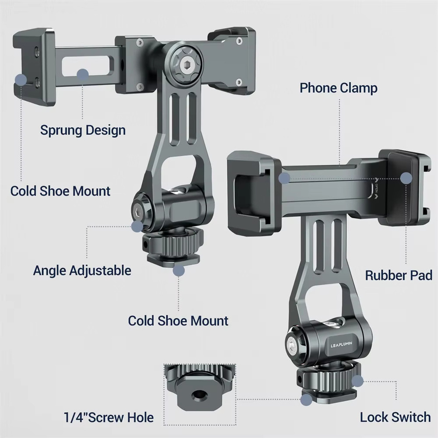 VRIG Metall Handy Stativhalterung Smartphone Adapter mit Cold Shoe und Arca-Swiss für iPhone und Samsung - Bild 3