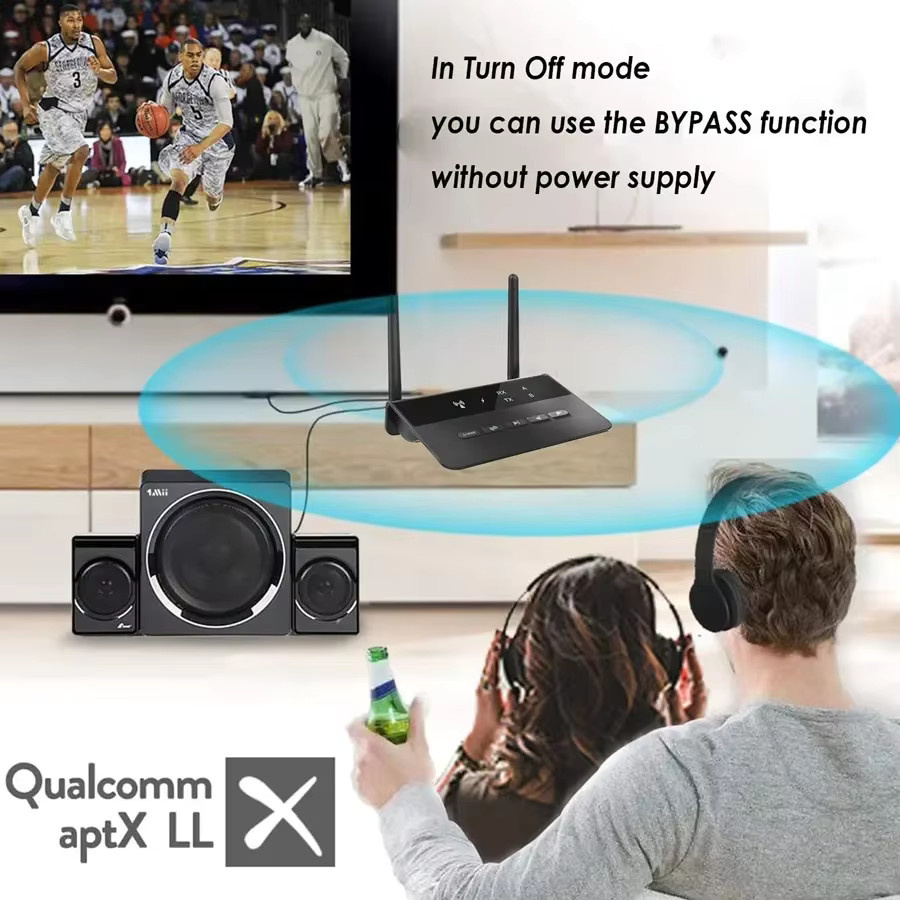 VIKEFON Bluetooth 5.0 Sender und Empfänger mit AptX HD Low Latency, Wireless Audio Adapter für PC, TV und Kopfhörer, Schwarz, 3,5mm AUX und RCA Anschluss - Bild 2