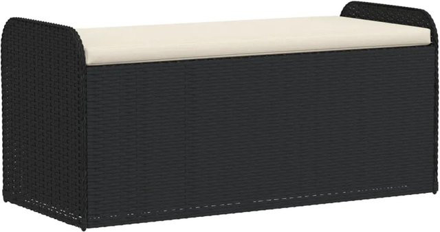vidaXL Sitzbank mit Stauraum und Kissen aus Poly Rattan in Schwarz, B/T/H: 115 x 51 x 52 cm - Bild 1