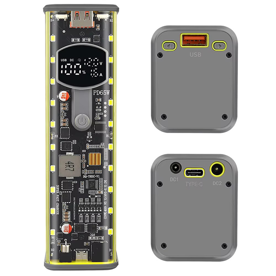 diymore Powerbank DIY Akkubox für 18650 Akkus mit 65W PD Schnellladung, einstellbare DC-Spannung und Display in Gelb - Bild 6