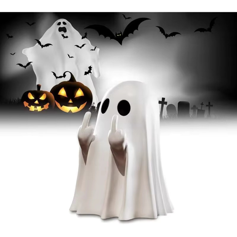 Andralyn Geisterstatue Mittelfinger Niedrige Gruselige Halloween Dekoration Weiß - Bild 2