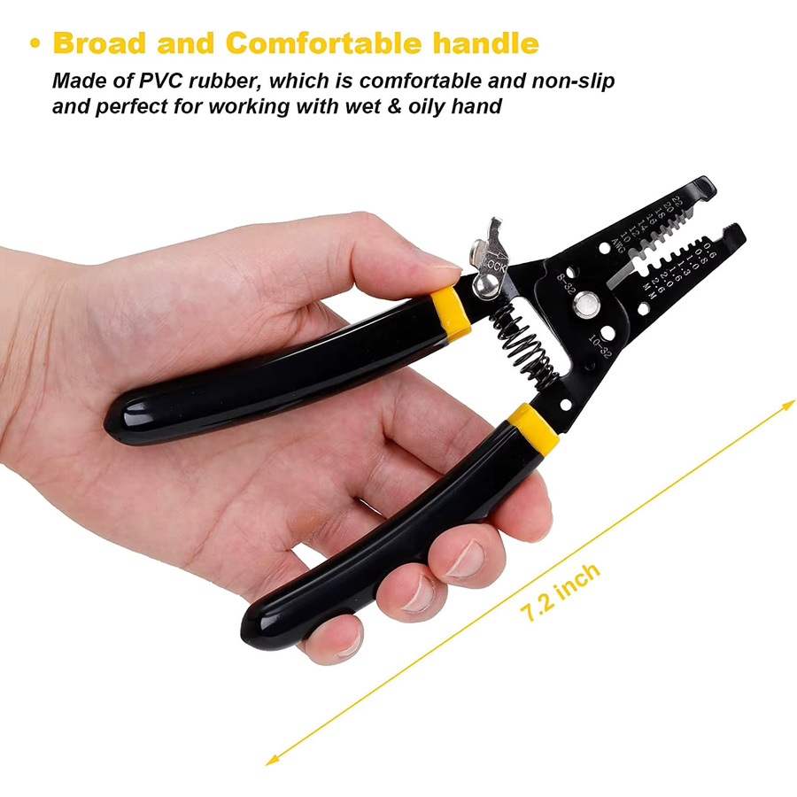 CLAMPLUS Abisolierzange SJ-1022 7 Zoll in Schwarz, Multifunktions-Cutter Crimper für 10–22 AWG und Kupferdraht - Bild 2