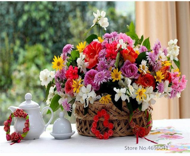 FIYO DIY Kristall Diamant Malerei Set Schmetterling und Blumen mit Rundmosaik, Multicolour, B: 50 cm, H: 70 cm - Bild 1