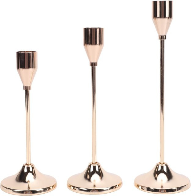 TOMTOP JMS 3er-Set Vintage Spitzkerzenhalter aus Metall in Gold für Hochzeit und Heimdeko - Bild 1