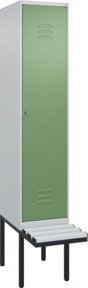 C+P Spind Classic PLUS Garderobenschrank mit Sitzbank, 1 Abteil, Lichtgrau, B/T/H: 212,0 x 40,0 x 81,5 cm, mit Zylinderschloss und 4 Garderobenhaken - Bild 1
