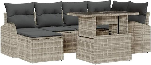 vidaXL Garten-Sofa-Set 7-tlg. in Hellgrau mit Kissen aus Poly-Rattan und pulverbeschichtetem Stahl - Bild 1