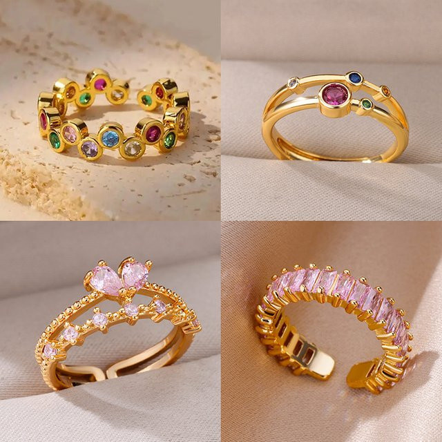 Pinky Zirkon Ring, Edelstahl, Gold, Zirkonia, Damen - Bild 1
