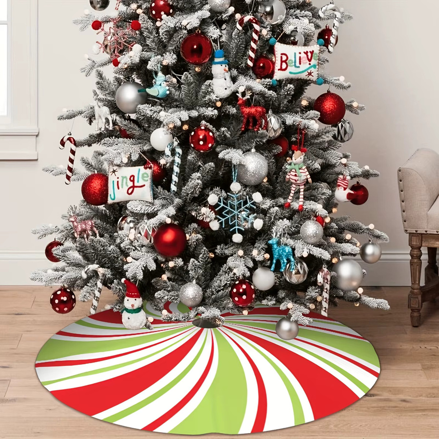 VIKAMA Weihnachtsbaumrock mit rot weiß grünem Streifenmuster in runder Form - Bild 2