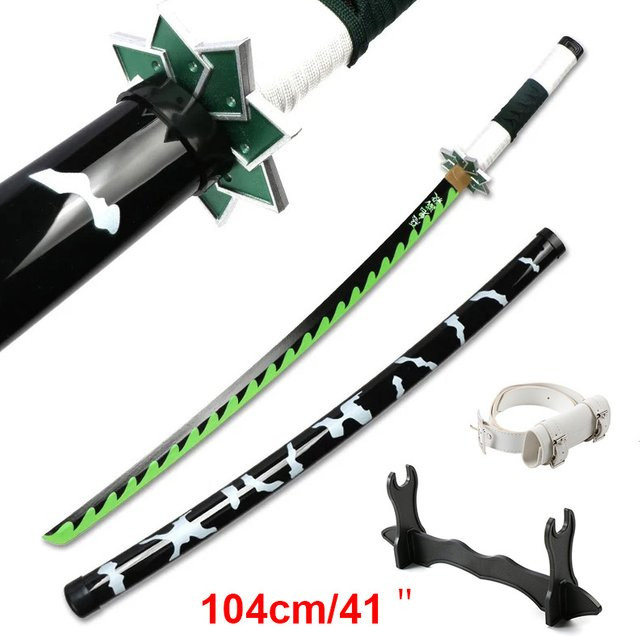 Elervino Demon Slayer Katana, Holzspielzeug Schwerter, Blau, 104 cm - Bild 1