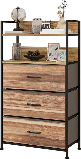 HOMCOM Aufbewahrungskommode im industriellen Stil mit 3 Stoffschubladen und 2 Regalen, Holzoptik und schwarzem Metall, B/T/H: 60 x 29 x 101 cm - Bild 1
