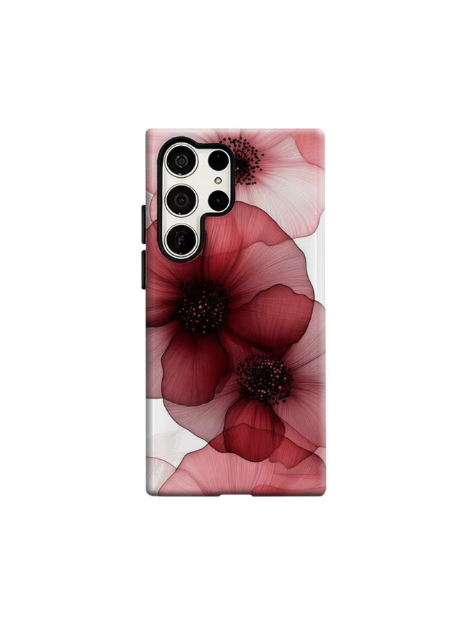 Stoßfeste Doppelschicht Handyhülle mit rotem und rosa Blumen-Design für Samsung Galaxy S25 Ultra, S24 und S23 Ultra Plus - Bild 6
