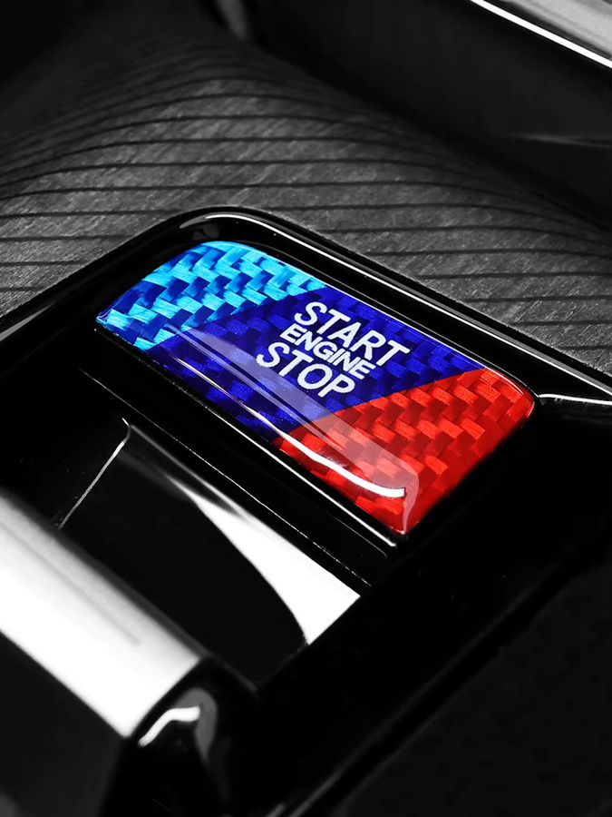 BetterHumz Echtcarbon Motorstart-Stopp-Knopf Zierleiste Aufkleber für BMW 5er G60 G70 X3 G45 G48 in Schwarz und Multicolour - Bild 7