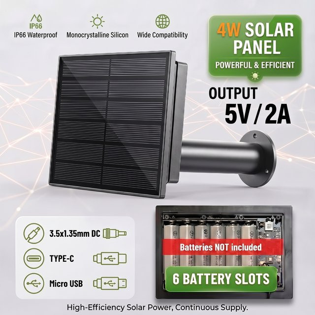 EYIZCO 4W Solarpanel in Schwarz mit Micro-USB und USB-C für IP-Kameras und 4G-Router - Bild 1